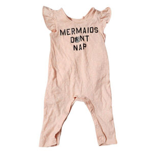 Baby Girl Jessica Simpson Romper 3/6M Peach White Mermaids Don't Nap